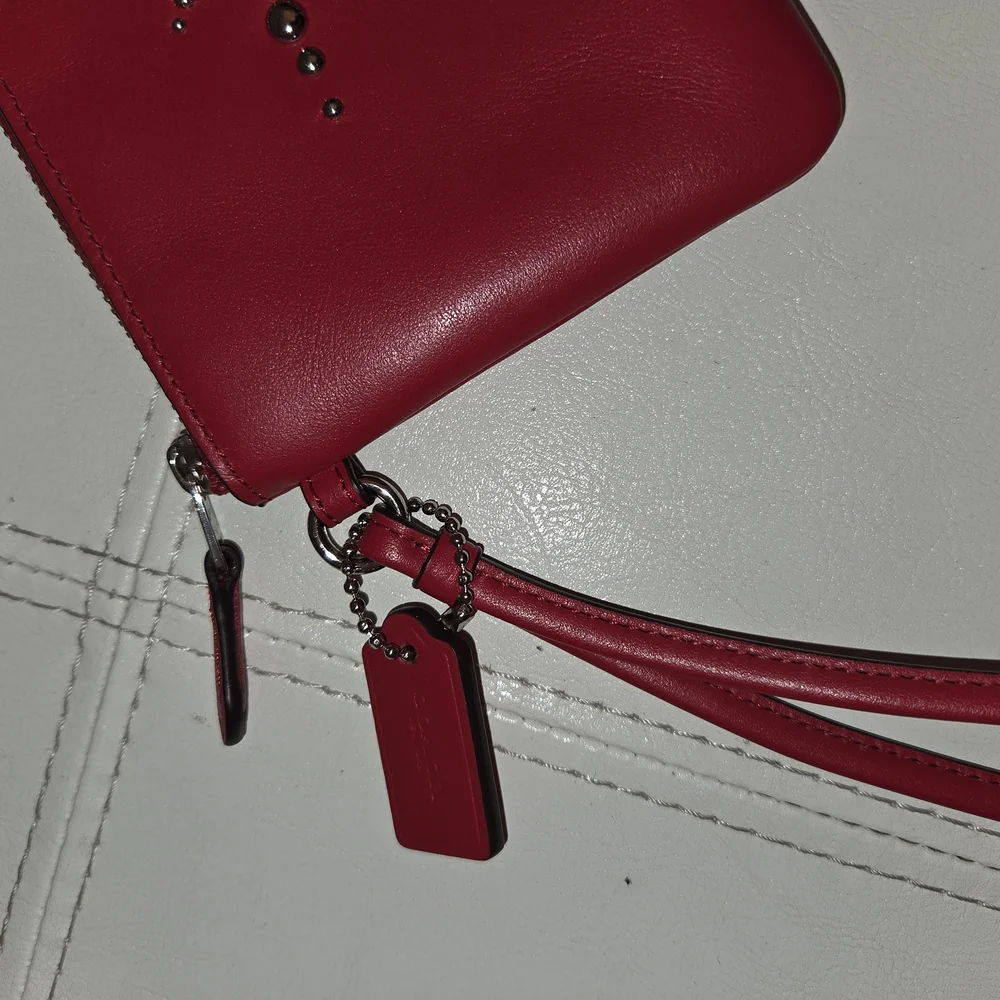 Coach Red Studded Wristlet Clutch